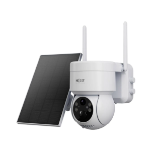 Cámara de seguridad Nexxt PTZ 2K QHD, visión nocturna, detección humana, recargable, panel solar, Wi-Fi, compatible Alexa y Google Home, blanco
