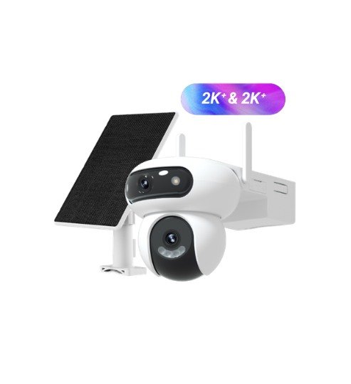 CAM IP PT LENTE DUAL EXTERIOR 2K+ & 2K+ WIFI HB90 CON PANEL SOLAR 8W